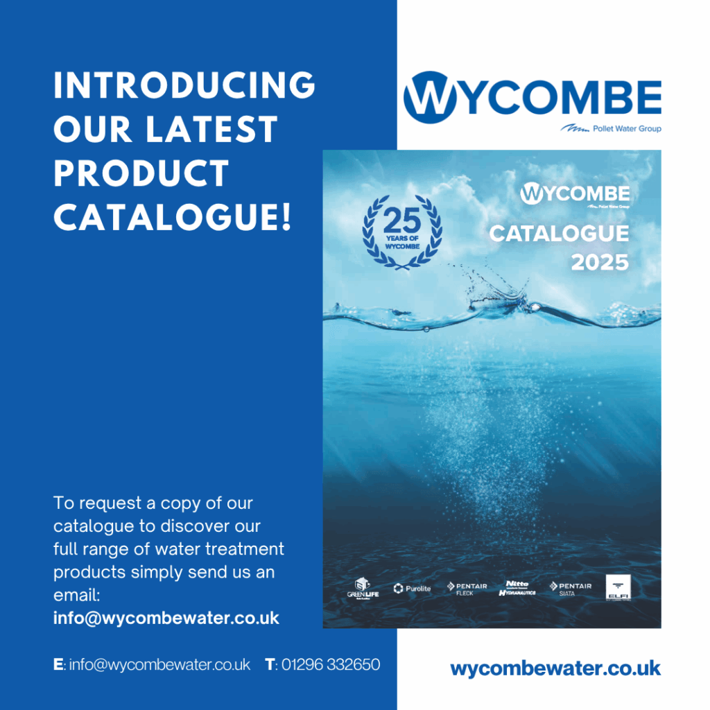 Introducing Wycombe Water's Product Catalogue 2025, graphic showing the cover of the new catalogue and how to request a copy by emailing info@wycombewater.co.uk